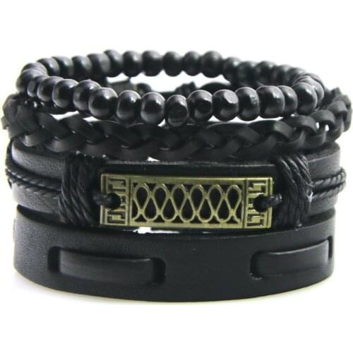 Fashion Weave Punk Vintage Cuff Beads Skull Anchor Charm Male Mens Blue Leather Women Bracelets Men Female Jewelry Accessories