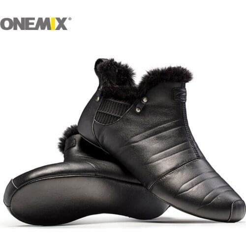 ONEMIX Men Warm Indoor Walking Shoes Anti-Slip Innner Slippers Black Fur Boots Waterproof No Glue High-elastic Women Footware