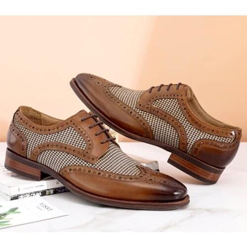 SIPRIKS Full Grain Leather And Denim Wingtip Dress Shoes For Men 36-46 Burgundy Brogues Decent Shoes Mens Wedding Gents Suits 47