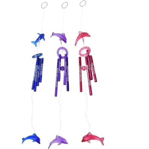 Music Wind Chime Idyllic Farm Decoration New Creative Crystal Cute Dolphin 4 Metal Tubes Wind Chime Home Garden Hanging Decor