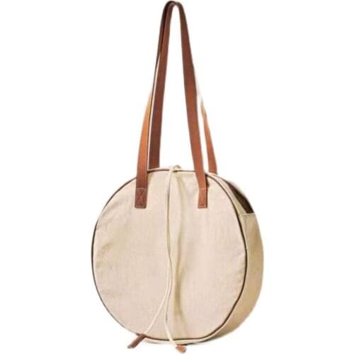 NEW Casual Canvas Solid Color Handbag Large-capacity Shopping Bag Fashionable Ladies Shoulder Bag Simple Round Messenger Bag