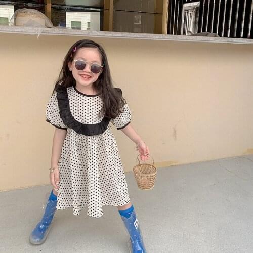 2021 New Kids Dress Fashion Short Sleeves for Girls Birthday Dresses Summer Korean Style Children Cotton Clothes Baby One Piece