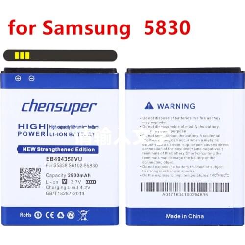 NEW 2900mAh EB494358VU Battery for Samsung Galaxy Ace 5830 S6802 B7510 i569 i579 i619 S5660 S5670 S5830I S5838 S6102 S6108 S5830