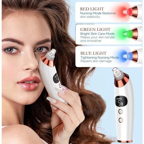 Blackhead remover Vacuum Pore Cleaner with 5 Suction Power & 5 Probes Hot Compress 3 Beauty Lamps Rechargeable Blackhead Suction