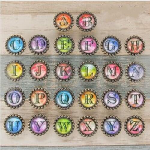 Retro creativity glass crystal number letter kitchen cabinet drawer knob antique brass cupboard dresser door handle digital