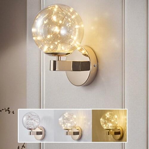 Nordic Glass Ball LED Wall Lamp Sconce Bedroom Restaurant Kitchen Decorative Night Light with Bulb