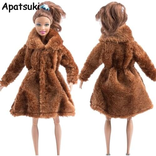 Dark Brown Doll Clothes For Barbie Doll Outfits Clothing Fur Coat Doll Dresses For Barbie 1/6 BJD Doll Accessories Kids Toy