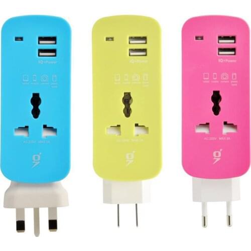 New Universal Kr US EU UK socket USB power strip Multifunction travel plug adapter 2USB mobile phone charger 2.1A