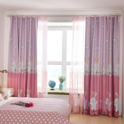 Lovely Cartoon Blackout Curtains for Children Living Room Girl Bedroom Pink Rabbit Window Drapes for Kids