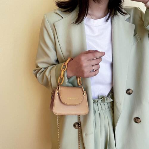 Elegant Design Women Crossbody Bags Solid Color PU Leather Ladies Acrylic Chain Small Shoulder Bag Female Clutch Purse Handbags