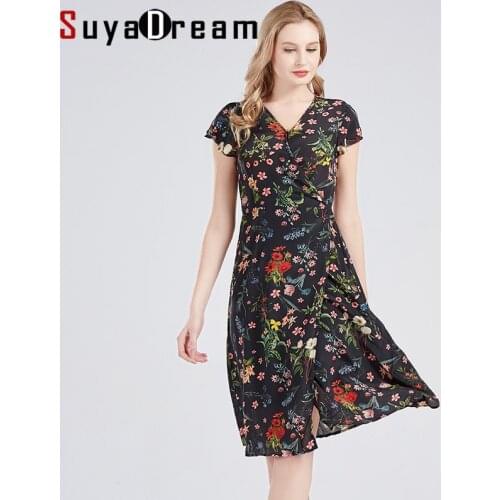 SuyaDream Woman Floral Dress 100%Silk V neck Sashes Wrap Dress Women 2021 Spring Summer Print Midi Dresses Silk Clothes Vestidos