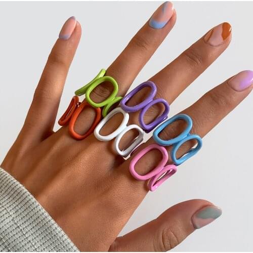 IngeSight.Z 6 Colors Punk Geometric Hollow Out Open Rings for Women Girls Charm Rainbow Colorful Couple Rings Jewelry Wedding