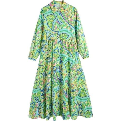 Baldauren 2021 Women Chic Fashion Printed Ruffled Hem Mini Dress Vintage Three Quarter Sleeve Button-up Female Dresses Vestidos