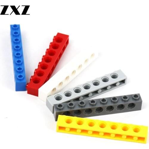 100pcs/lot Technical Liftarm Technical Brick 1 x 8 [7 Holes] Building Blocks Bulk Bricks DIY Toys Compatible Technik Parts 3702