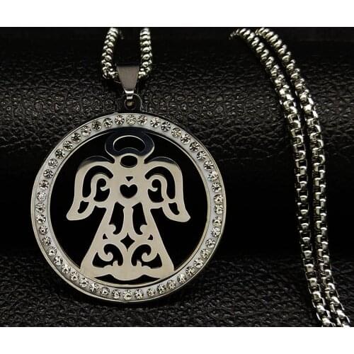 2021 Fashion Angle Crystal Stainless Steel Chain Necklace for Women Silver Color Statement Necklace Jewelry bijoux N18595S03