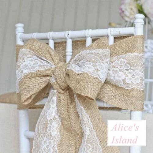 240 x 15cm Burlap Hessian ribbon Wedding chair sashes Wreath Crafts stencil Burlap Chair Cover Sash Bow Flower Ribbon Covering