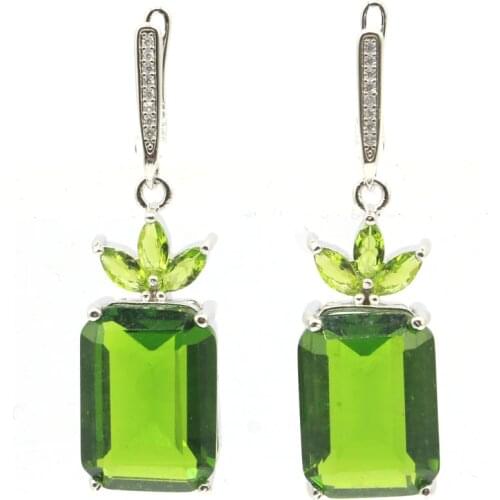 44x13mm Jewelry Set Elegant 18x13mm Created Green Peridot Natural Cubic Zirconia Womans Jewelry Silver Earrings Pendant