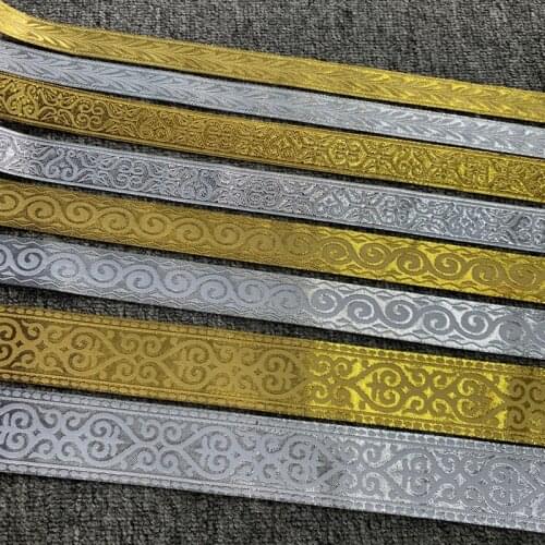 7METER 1-2" 2.4-5CM Handmade Embroidery Gold Silver Lace Woven Jacquard Ribbon Clothing Straps Accessory