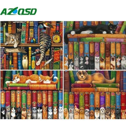 AZQSD DIY Oil Painting By Numbers Canvas Kits Animal Unique Gift Acrylic Paint Unframe Pictures By Numbers Cat Book Home Decor