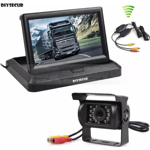 DIYSECUR Wireless 5inch Foldable TFT LCD Monitor Waterproof IR Night Vision CCD Rear View Car Camera for Truck Caravan Bus Van
