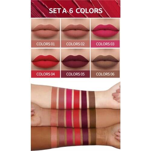 HANDAIYAN 6 Pcs Matte Rose Lip Gloss Liquid Lipstick Not Stain Cup Matte Lip Gloss Set Gift Box Lip Makeup Care