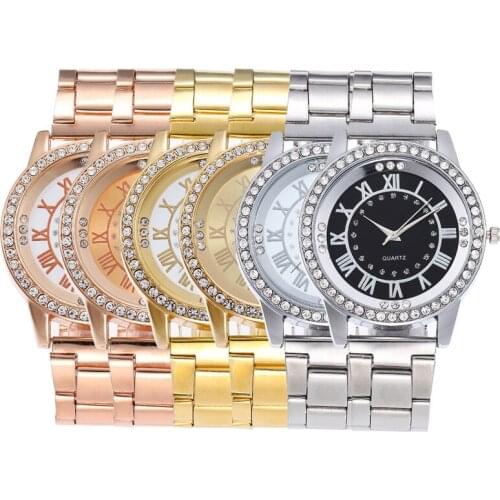 1pcs Stainless Steel Watch New Rose Gold Silver Gold Quartz Watch Mens Womens Korean Diamond Dial Luxurious Elegant Watch