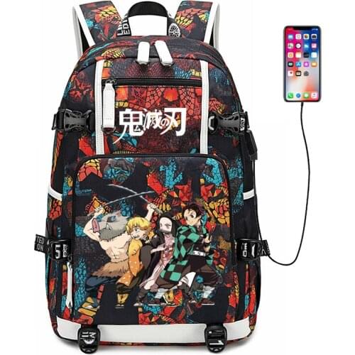 Demon Slayer: Kimetsu no Yaiba Women Backpack Anime Bookbag Nylon School Bags Large Travel Backpack Unisex Laptop Backpack