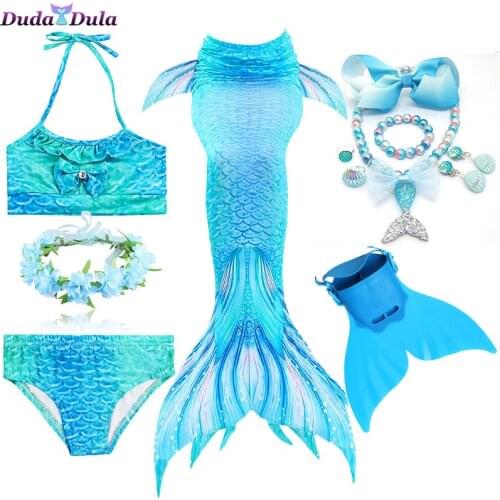 2021 Girls Swimmable Mermaid Tail Princess Dress Kids Holiday Mermaid Costume Cosplay Swimsuit Birthday Children Beach Clothes
