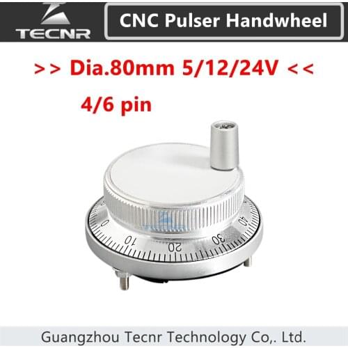 80mm cnc pulser electronic handwheel 5V 12V 24V 4 6 pin pulse 25 100 Manual Pulse generator rotary encoder for cnc router TECNR