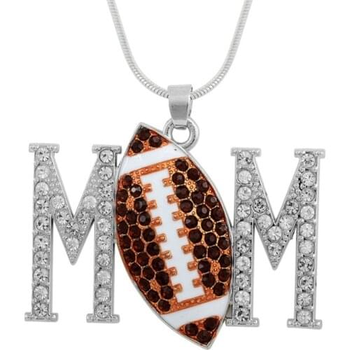 Soccer Rugby MOM Sports Pendant Necklace Men Women Team Jewelry Crystal Football Souvenirs 5pcs/lot Wholesale