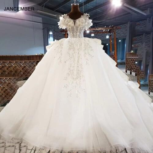 HTL1971 Luxurious V-Neck Crystal Beading Sequined Wedding Dress 2021 For Woman Ball Gowns Short Sleeve