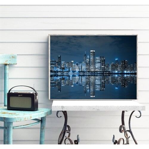 Chicago City Night View Canvas Prints Skyline Nordic Style Wall Art Canvas Painting Poster Decorative Picture Home Decoration