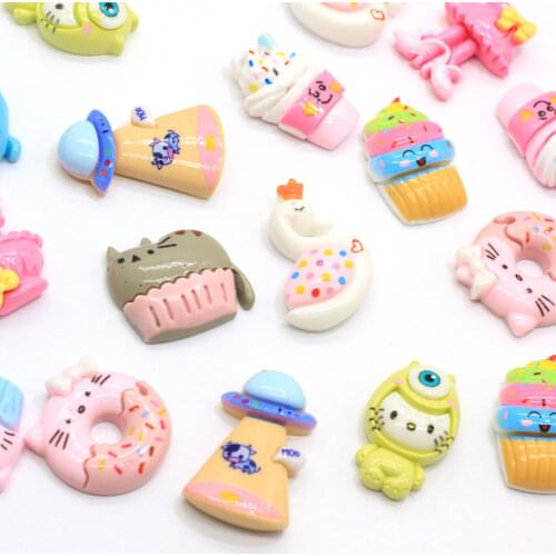 50/100pcs Kawaii Resin Cartoon Flatbacks Cute Mini UFO Donuts Animals Icecream Flatback Cabochons For Girl Hair Bow Centers DI