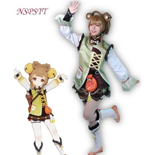 NSPSTT Genshin Yaoyao Cosplay Costumes Game Genshin Impact Cosplay Costume Uniform Halloween for Women Outfit With Bag Full Set