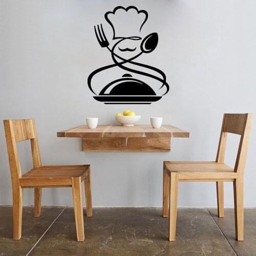 Kitchen Vinyl Decal Chef Cook Home Decors Wall Stickerd Window Decor Wall Decals Room Decoration Hat Mustache Spoon Fork B475