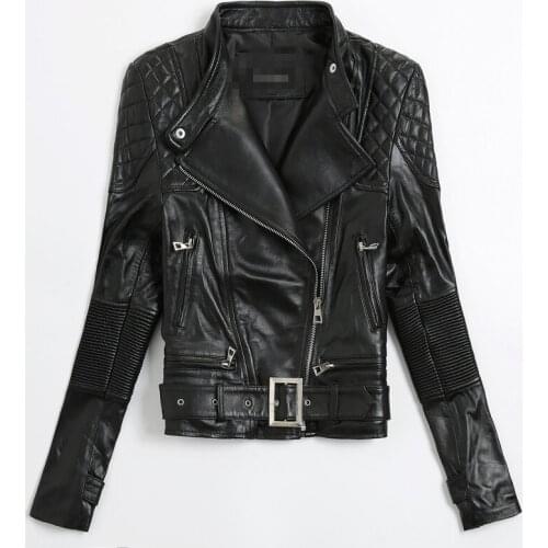 Woman 100%Genuine Leather Jacket Fashion Street Black Sheepskin Real Leather Short Motorcycle Leather Suede Top Quality