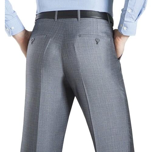 Summer Business Thin Suit Pants For Men 29-44 Spring Autumn Male Formal Stretch Solid Silk Long Dress Baggy Office Trousers