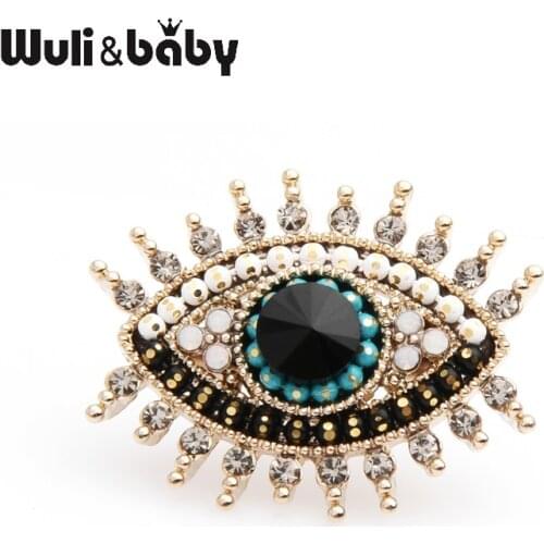 Wuli&baby Small Rhinestone Black Blue Eye Brooches Women Alloy Simulated Pearl Eye Collar Pins Gifts