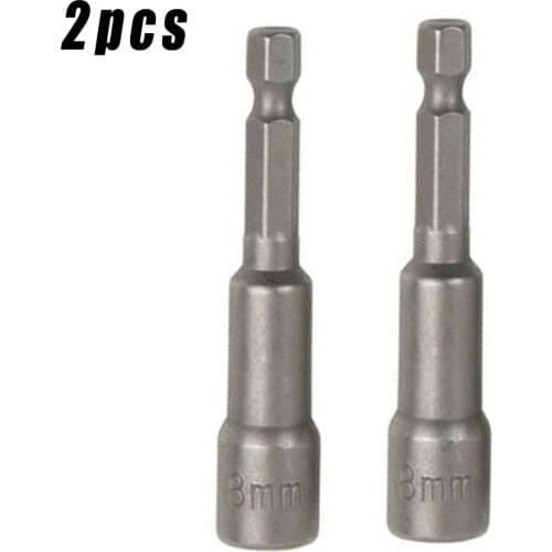 2PCS 8mm 1/4" Hex Shank Metric Socket Wrench Screw 6-14mm Power Magnetic Nut Driver Drill Bits Set Hex Shank Socket Adapter Set