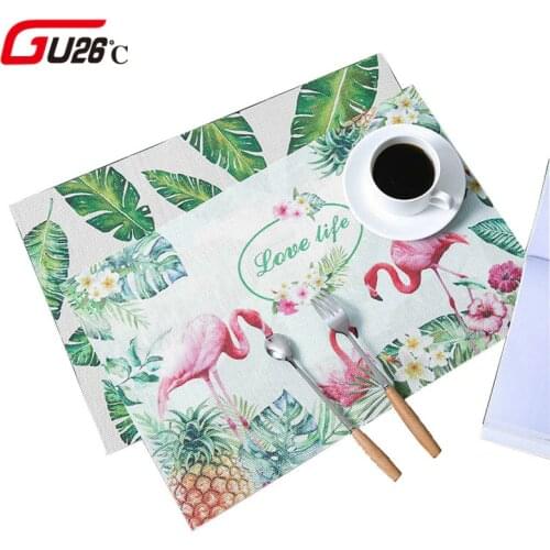 Non-Slip Chic Tropical Plants Tableware Pad Dining Table Mat Heat Insulation Placemats Flamingo Green Leaf Cactus Bowl Coaster