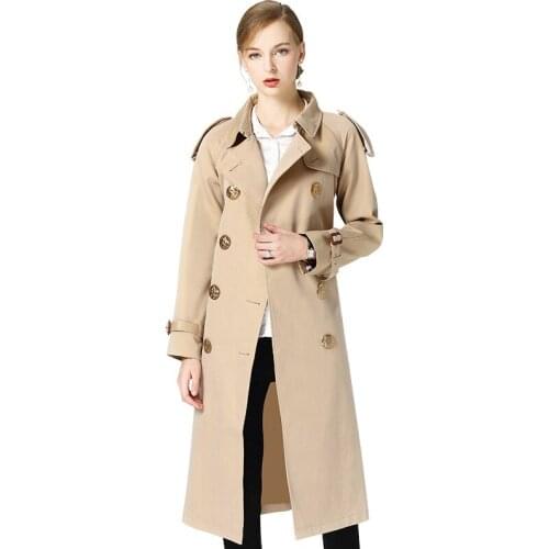 New Fashion 2018 trench coat for women X- long khaki coat famous same design golden printing buttons female elegant outerwear