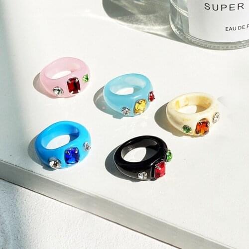 New Colourful Transparent Resin Ring for Women Acrylic Irregular Geometric Square Round Rings Set Fashion Jewelry Party Gift2021