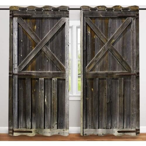 2 Pcs/set Grey Wooden Door Thickened Cloth Curtain Nordic Window Blackout Curtains for Bedroom and Living Room