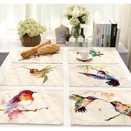 42x32cmrectangular Cottonmats Kitchen Tableware Mat Ink Painting Bird Print Fabric Non-slip Placemat Dish Mat Kitchen Decoration