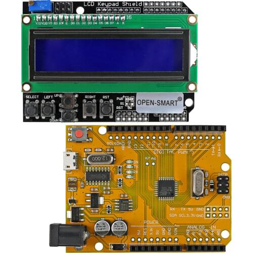 OPEN-SMART Micro USB ATmega328P DIY Development-Board + LCD 1602 Keypad Shield White Backlight Blue Compatible for Arduino