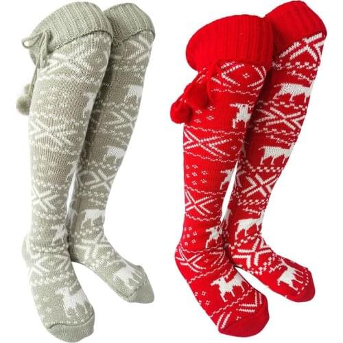 Christmas Women Middle Stockings Cute Cotton Elk Print Tube Sock