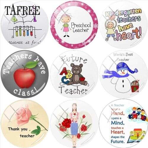 TAFREE Thank you Teacher Carnation Flower Keychain Necklace Charms 25mm Glass Cabochon Dome DIY Jewelry Gift
