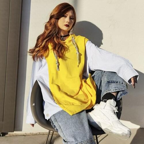 LISER Autumn Fashion Hoodies Women Loose Large Size Contrast Stitching Sweatshirts 2021 New Trend Fake Two Piece Tops LL106