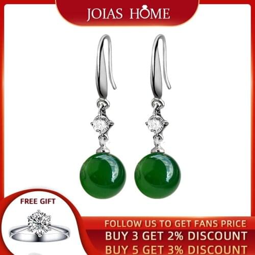 JoiasHome Vintage Chalcedony Earrings for Women Silver 925 Jewelry Gemstones Ear Drops 10mm Green Red Chalcedony Mothers Gift