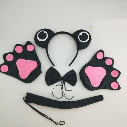 Party Green Frog Black Tadpole Costume for Kids Women Animal Tail Ear Headband Bow Tie Paw Birthday Party Gift Halloween